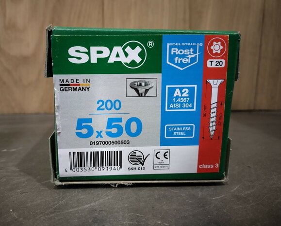 2000 stuks Spax RVS 5x50mm